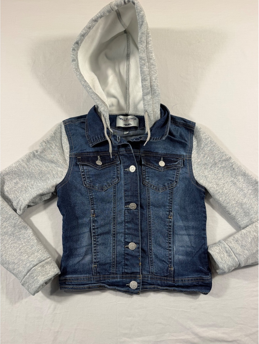 Wallflower Authentic Denim Hooded Jacket with Grey Sleeves and Hood, Size S
